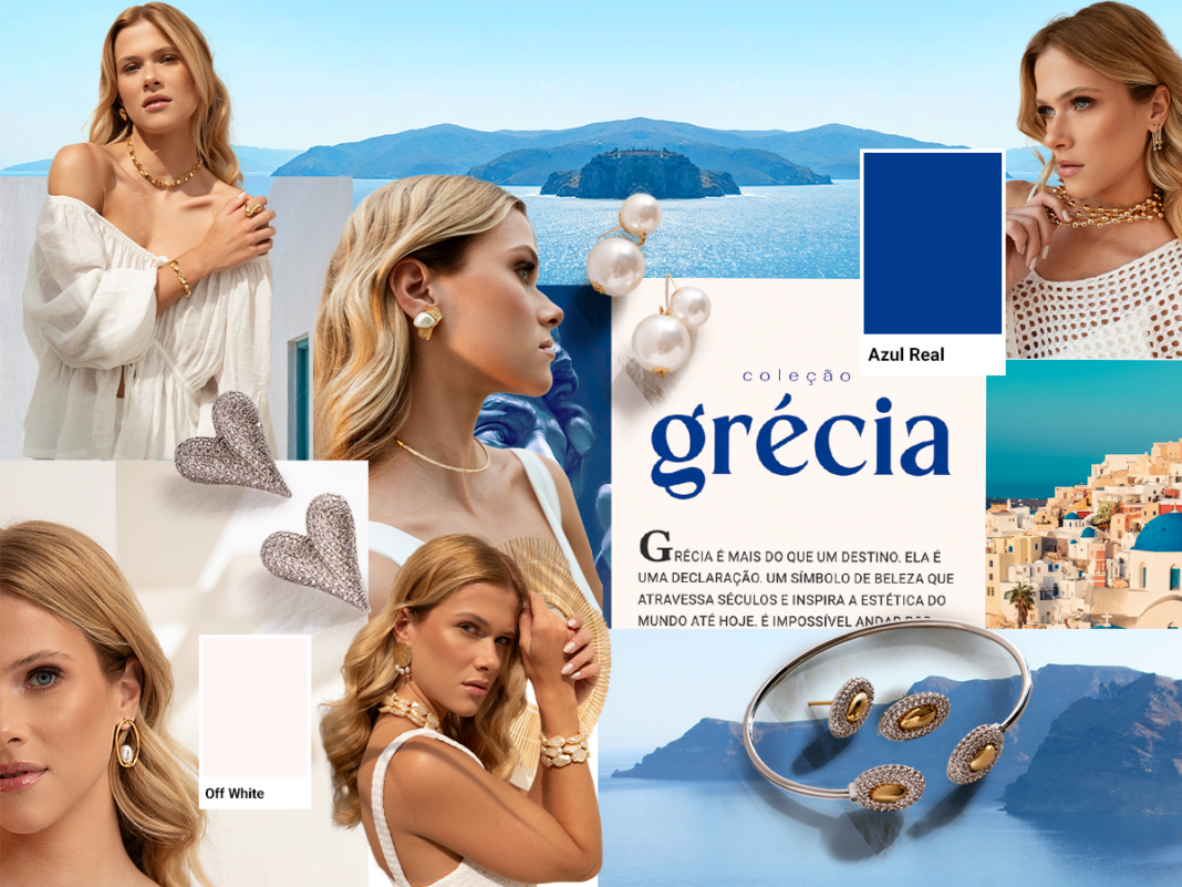 Lançamento da coleção Grécia Gazin com argolas, pérolas e tons do verão europeu